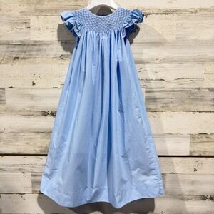 Classic Whimsy Smocked Dress Girls 6 Blue Pearl Flutter Sleeve Classic EUC